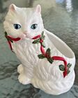 White Ceramic Cat Kitty Med Figurine  Planter  Candle Holder Cottagecore Vntg
