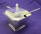 Solid Silver Art Deco Mustard Pot   Matching Spoon By William Neale - B ham 1933