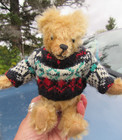 Vintage Mohair Teddy Bear 8  Small Miniature Toy Artist Cute Winter Doll Sweater