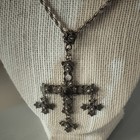 Vintage Taxco Sterling Silver Yalalag Cross Pendant Sterling Rope Chain