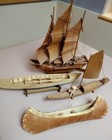 Vtg Set 4 Handmade Wooden Decorative Model Boats Ships Free
