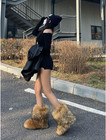 Furry Faux Fur Boots Women s Winter Shoes Woman Fluffy Warm Snow Boots Mid-calf 