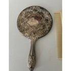 Vintage Silver Tone Ornate Repousse Vanity Set Mirror Brush Comb 3 Piece Floral