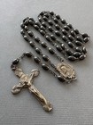 Vintage Sterling Silver Rosary Black Beads Ornate Crucifix Catholic