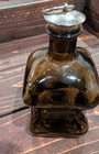 Vintage Amber Smoke Glass Decanter Bottle W metal Ring Cork Stopper 5 