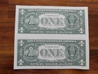 Uncut Sheet Of  2  - U s   1 One Dollar Bills Gem Unc Makes A Nice Gift New  42 