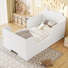 Twin Wood Toddler Floor Bed Frame With Safety Barrier For Boys   Girls Ages 3-6