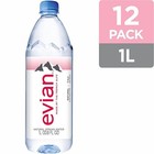 Evian Natural Spring Drinking Water  1 L  12 Pack Bottles