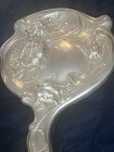 Antique Sterling Silver Vanity Hand Mirror Art Nouveau Style Floral Repouss   W
