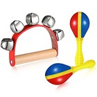 3 Pieces Tambourine Maracas Set Wooden Hand Sleigh Bells Tambourine Bell
