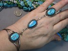 Navajo Nevada Blue Gem Turquoise Sterling Silver Slave Bracelet Ring Sz7 5