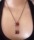 Vintage Necklace Delicate Art Nouveau Brass Pendant Antique Red Czech Glass
