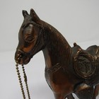 Vintage Bronze Tone Horse Figurine Statue With Saddle   Chain Decor 7 75  Metal