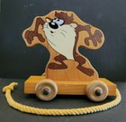 Rare Vintage 1993 Looney Tunes Tazmanian Devil Wood Pull Toy