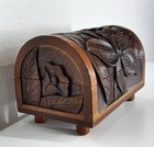 Vintage Hand Carved Wooden Box Flowers Art Primative Spanish Decor 