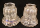 Antique Vtg Pair Iridescent Art Glass Lamp Shades Floral Victorian Deco Nouveau