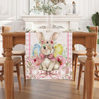 Linen Watercolor Bunny Rabbit Flower Easter Table Runner 72 Inches Long Easter D