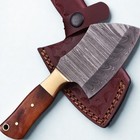 5  Damascus Steel Cleaver Knife Bone Handle Edc Fixed Blade With Leather Sheath