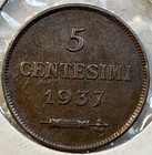 1937 -r San Marino 5 Centesimi Almost Uncirculated Au Coin Only 200 000 Minted