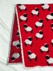 Vintage Sheep Lamb Wool Red Lap Baby Blanket Folk Art Lamb Motif Farmhouse Decor