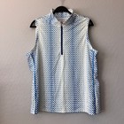 Kinona Xxl Golf Top Blue White Sleeveless Quarter Zip Geometric Italian Fabric