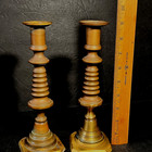 Antique Pair Brass Push Up Candlesticks Beehive Pattern 9  England 