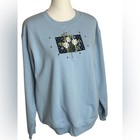 Vintage Blue Floral Embroidered Crewneck Women   s Sz L Euc Grannycore Cottagecore