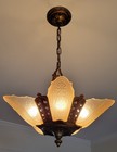 Vintage Antique Art Deco 5 Light Chandelier Moe Bridges Fixture Slip Shade