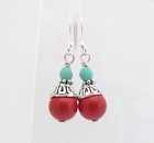 Coral Earrings Using Swarovski Crystal Pearls Turquoise Dangle Boho Bohemian Usa
