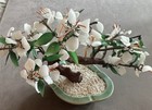 Vintage Glass Bonsai Tree Jade  White  Flowers Asian Celadon Pot Beautiful     