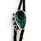 Vintage Sterling Malachite Navajo Rh Signed Bolo Tie Southwest Greens Black