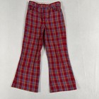 Sears Toughskins Plaid Corduroy Flare Bell Bottom Pants 6 Slim Red Vintage 70s
