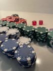Poker Casino 250 Chip Set Lot W  Dealer Button  Little Blind Button   2 Red Dice
