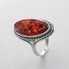 Cognac   Brown Oval Baltic Amber Ring - 925 Sterling Silver  Poland  7e