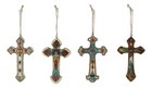 Rustic Western Native Indian Christian Crosses Set Of 4 Christmas Tree Ornaments