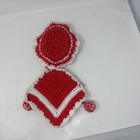 Vintage Hanging Crochet Baby Doll Face Pot Holders Red white Granny Core