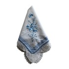 Vintage White Blue Floral Embroidered Handkerchief Wedding Bridal Something Blue