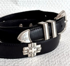 Vintage  Fossil Ladies Black Leather Belt W  Silver Buckle   Conchos Size M