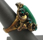 Vintage Chunky Statement Green Rhinestone Lucite Brass Plated Adjustable Ring