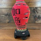 1960s Vintage Chinese Scoubidou Woven Plastic Covered Glass Vase 10 5   Tall