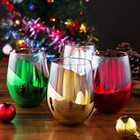 Christmas Multicolored Holiday Stemless Wine Glasses Drinkware Set  Set Of 4