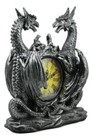 Gothic Twin Dragons Table Clock Statue With Roman Numerals In Metallic Look 11 h