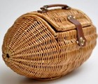 Vintage Ladies Purse Pet Toy Bin Football Wicker Tailgate Picnic Basket Sports