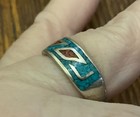 Sterling Silver Turquoise And Coral Chip Inlay Native American Design Ring Size 