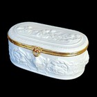 Vintage French Limoges Bisque Porcelain Vanity Jewelry Box Cherubs Relief