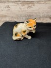 Hand Painted Vintage Porcelain Ceramic Calico Cat Figurine Licking Front Paw