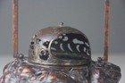Japanese Wooden Hibachi W  Tree Root Base  Copper Insert   Brass Filigree Lid