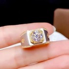 925 Silver Gold Finish White Moissanite Round Cut Mens Wedding Anniversary Ring