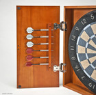 Michael Graves Design Cherry Wood Dartboard Set Checkerboard Cabinet