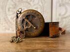Vintage Maritime Pocket Sundial Nautical Brass Compass With Antique Leather Case